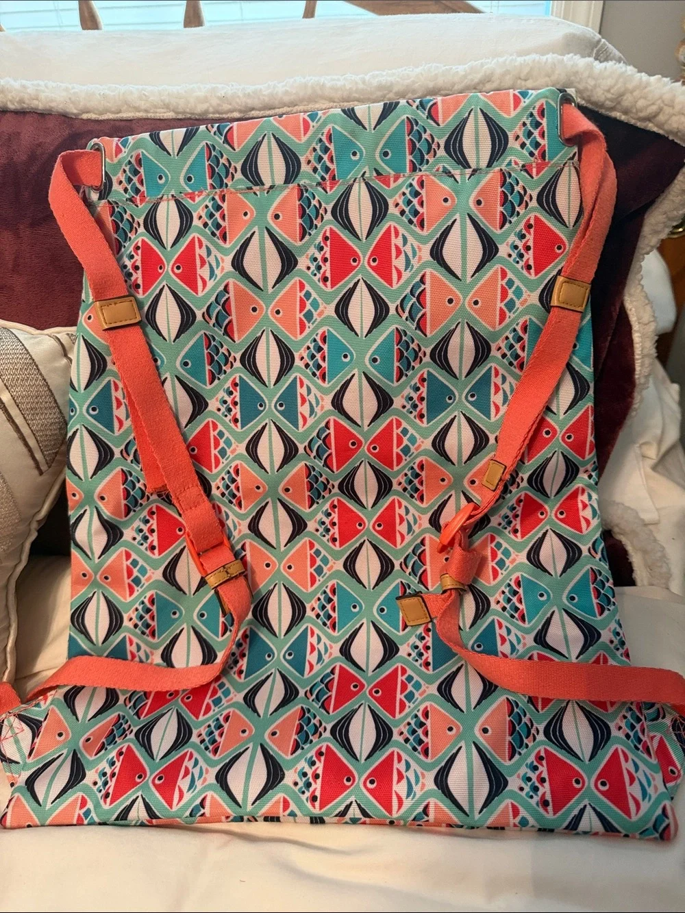 Vera Bradley Lighten Up Drawstring Backpack in the “Go Fish” pattern.. NWOT.